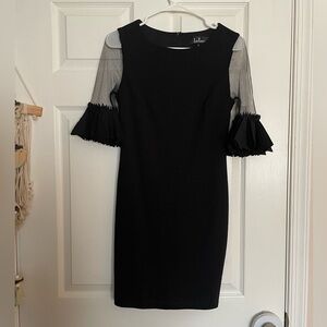 Lulu’s Pleated Fringe Sleeve Bodycon Little Black Dress With Sheer Sleeves Small